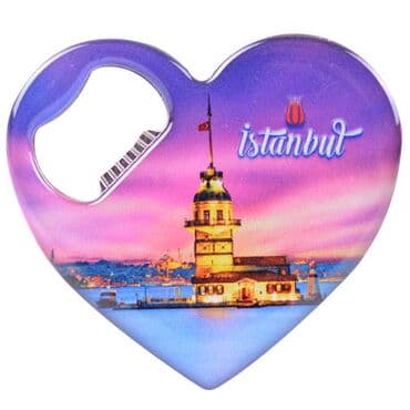 Istanbul Themed Heart Shaped Metal Magnetic Bottle Opener 85x76 mm - 7