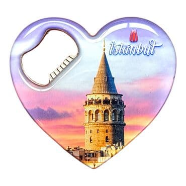 Istanbul Themed Heart Shaped Metal Magnetic Bottle Opener 85x76 mm - 9