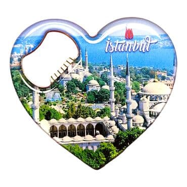 Istanbul Themed Heart Shaped Metal Magnetic Bottle Opener 85x76 mm - 10