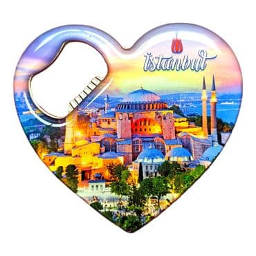Istanbul Themed Heart Shaped Metal Magnetic Bottle Opener 85x76 mm - 11