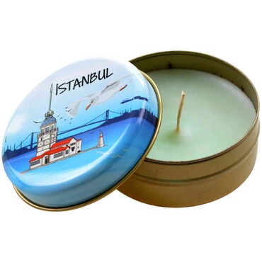 Toptan İstanbul Temalı Myros Metal Kapaklı Kokulu Love Mum 73x35 mm - Thumbnail