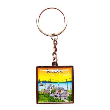 Istanbul Themed Metal Square Shaped Double Face Keychain 36x95 mm - 18