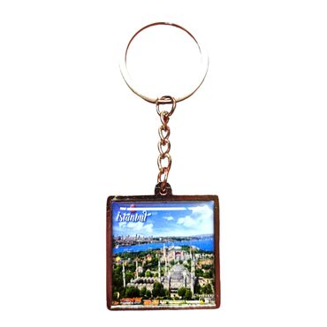 Istanbul Themed Metal Square Shaped Double Face Keychain 36x95 mm - 20
