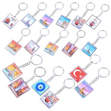 Istanbul Themed Metal Square Shaped Double Face Keychain 36x95 mm - 2