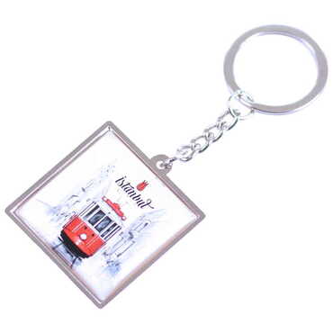 Istanbul Themed Metal Square Shaped Double Face Keychain 36x95 mm - 4