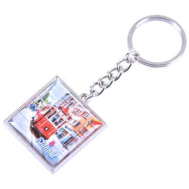 Istanbul Themed Metal Square Shaped Double Face Keychain 36x95 mm - 5