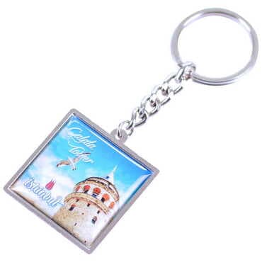 Istanbul Themed Metal Square Shaped Double Face Keychain 36x95 mm - 6