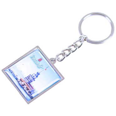 Istanbul Themed Metal Square Shaped Double Face Keychain 36x95 mm - 8