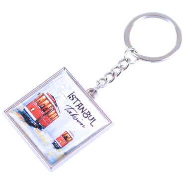 Istanbul Themed Metal Square Shaped Double Face Keychain 36x95 mm - 9