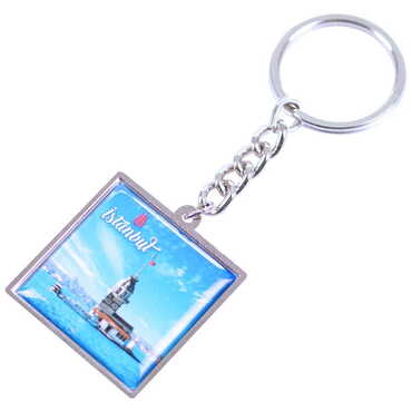 Istanbul Themed Metal Square Shaped Double Face Keychain 36x95 mm - 10