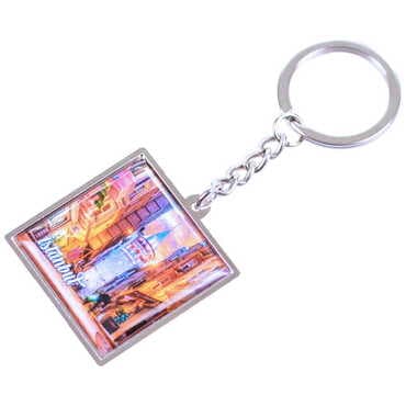 Istanbul Themed Metal Square Shaped Double Face Keychain 36x95 mm - 11