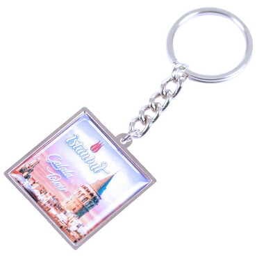 Istanbul Themed Metal Square Shaped Double Face Keychain 36x95 mm - 12