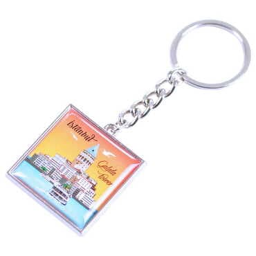 Istanbul Themed Metal Square Shaped Double Face Keychain 36x95 mm - 13