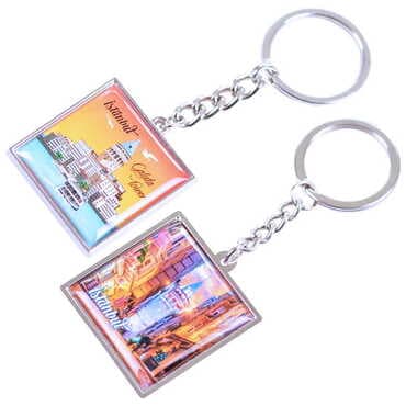 Istanbul Themed Metal Square Shaped Double Face Keychain 36x95 mm - 14