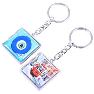 Istanbul Themed Metal Square Shaped Double Face Keychain 36x95 mm - 16