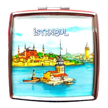 Toptan İstanbul Temalı Myros Metal Kare Hap Kutusu 54x58x18 mm - Thumbnail