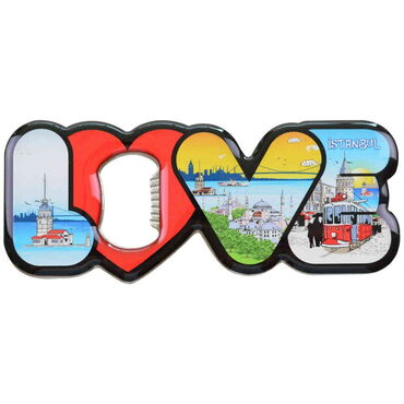 Toptan İstanbul Temalı Myros Metal Love Açacak Magnet 114x47 mm - Myros