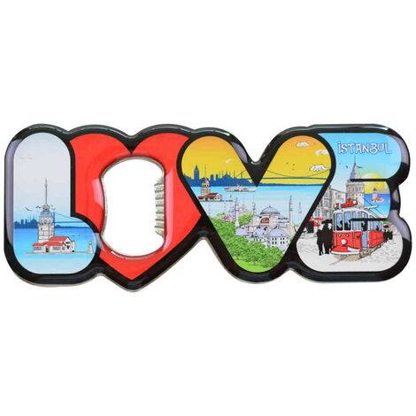 Toptan İstanbul Temalı Myros Metal Love Açacak Magnet 114x47 mm