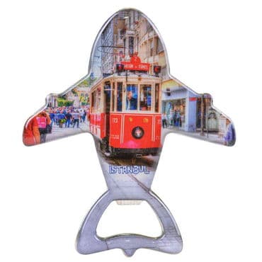 Istanbul Themed Plane Shaped Metal Magnetic Bottle Opener 105x89 mm