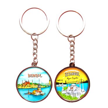 Istanbul Themed Metal Double Face Round Keychain 40x95 mm - 17