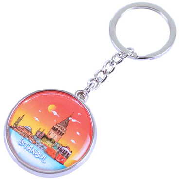 Istanbul Themed Metal Double Face Round Keychain 40x95 mm - 3