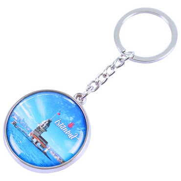 Istanbul Themed Metal Double Face Round Keychain 40x95 mm - 6