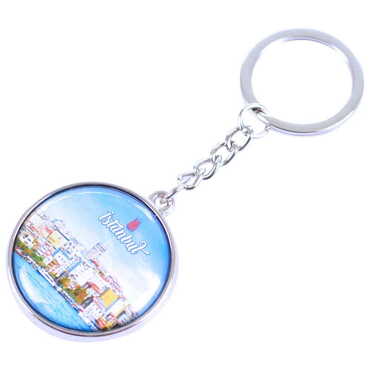 Istanbul Themed Metal Double Face Round Keychain 40x95 mm - 7
