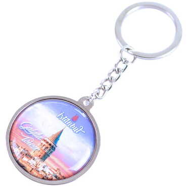 Istanbul Themed Metal Double Face Round Keychain 40x95 mm - 8
