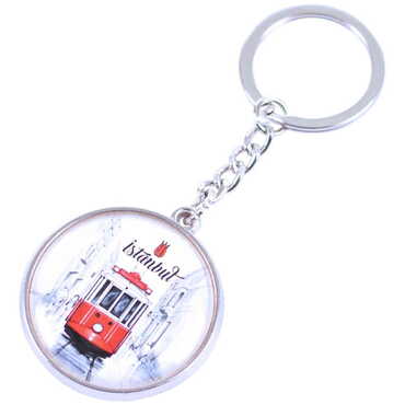 Istanbul Themed Metal Double Face Round Keychain 40x95 mm - 9