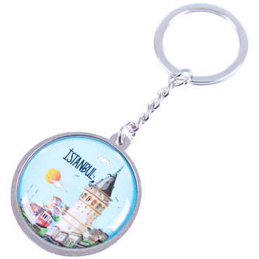 Istanbul Themed Metal Double Face Round Keychain 40x95 mm - 10