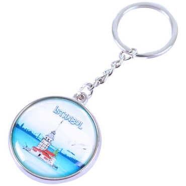 Istanbul Themed Metal Double Face Round Keychain 40x95 mm - 11
