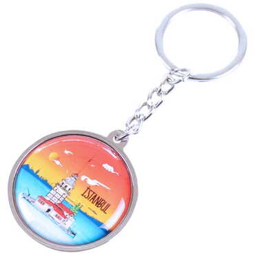 Istanbul Themed Metal Double Face Round Keychain 40x95 mm - 12