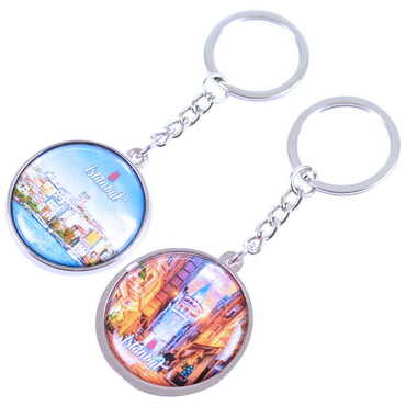 Istanbul Themed Metal Double Face Round Keychain 40x95 mm - 14