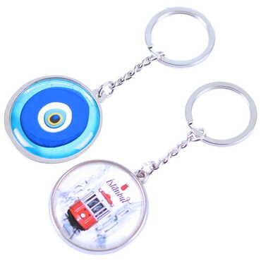 Istanbul Themed Metal Double Face Round Keychain 40x95 mm - 15