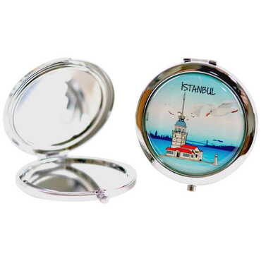 Istanbul Themed Customised Metal Epoxy Travel Make Up Compact Mirror 70x11 mm - 3