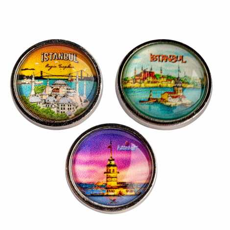 İstanbul Temalı Myros Metal Yuvarlak Rozet 18 mm - 2