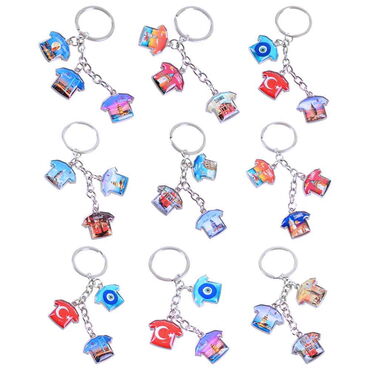 Istanbul Themed Metal Keychain With 3 Charms - T-Shirt 40x95 mm - 2