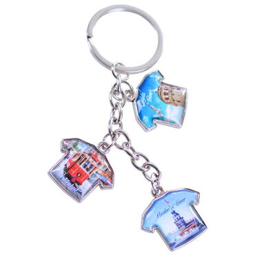 Istanbul Themed Metal Keychain With 3 Charms - T-Shirt 40x95 mm - 5