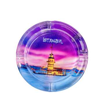 Istanbul Themed Myros Round Glass Ashtray - 12