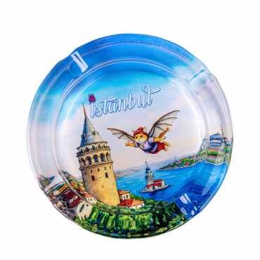 Istanbul Themed Myros Round Glass Ashtray - 10