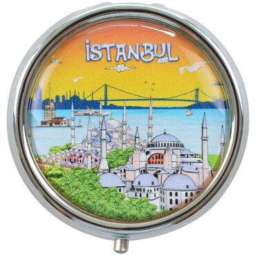 Toptan İstanbul Temalı Myros Yuvarlak Hap Kutusu 50x15 mm - Thumbnail