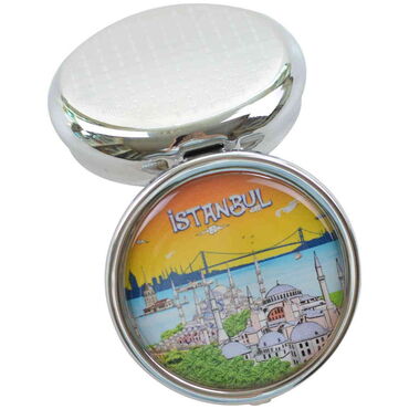 Toptan İstanbul Temalı Myros Yuvarlak Hap Kutusu 50x15 mm - Thumbnail