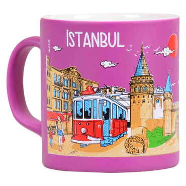 Toptan İstanbul Temalı Seramik Renkli Baskılı Kupa 82x90 mm - Thumbnail