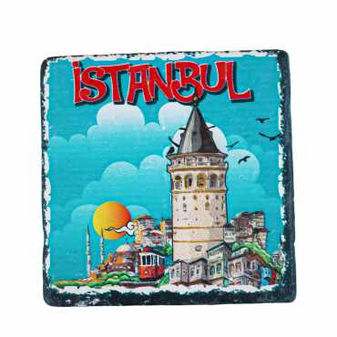 İstanbul Themed UV Printed Square Coaster 80 mm