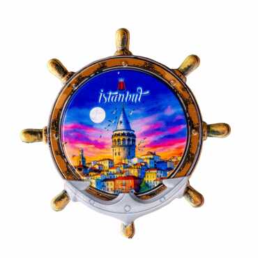 Toptan İstanbul Temalı Uv Baskılı Dümen Şekilli Magnet 82x82 mm - Myros