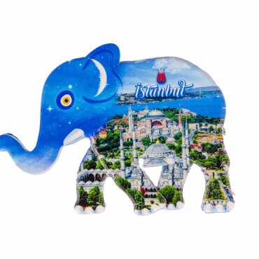 Toptan İstanbul Temalı Uv Baskılı Fil Şekilli Magnet 86x62 mm - 14