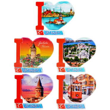 Toptan İstanbul Temalı Uv Baskılı Kalp Şekilli Magnet 86x62 mm - 5