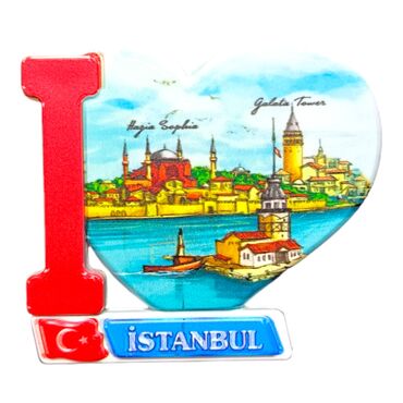 Toptan İstanbul Temalı Uv Baskılı Kalp Şekilli Magnet 86x62 mm - 15