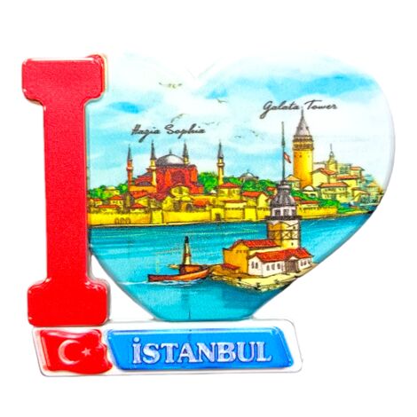 Toptan İstanbul Temalı Uv Baskılı Kalp Şekilli Magnet 86x62 mm - 15