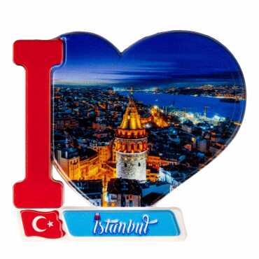 Toptan İstanbul Temalı Uv Baskılı Kalp Şekilli Magnet 86x62 mm - 1